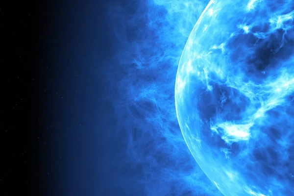 Superficie solare blu con brillamenti solari. Esperienza scientifica astratta. Illustrazione 3d — Foto Stock