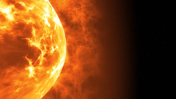 Солнечная поверхность с солнечными вспышками. Абстрактное научное образование. 3d иллюстрация — стоковое фото