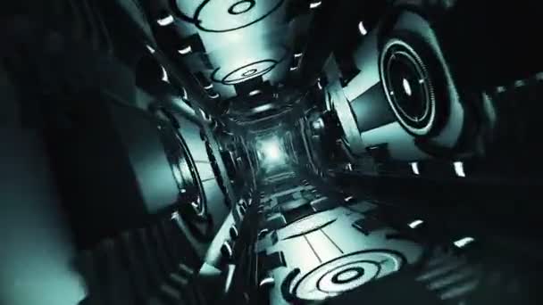 Volo senza soluzione di continuità in un corridoio futuristico in metallo astratto — Video Stock