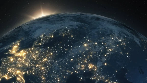 Hermoso amanecer sobre la Tierra 3d ilustración —  Fotos de Stock