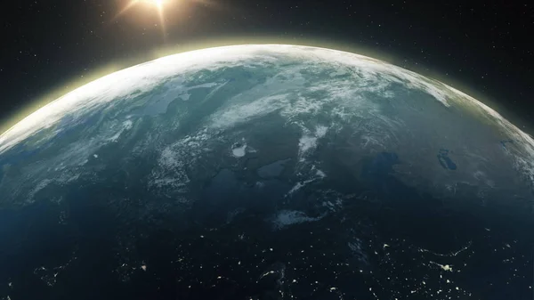 Hermoso amanecer sobre la Tierra 3d ilustración — Foto de Stock