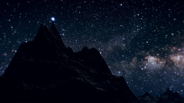 Estrella de la Vía Láctea en la noche por encima de las montañas 3d ilustración. Elementos de esta imagen proporcionados por la NASA — Foto de Stock