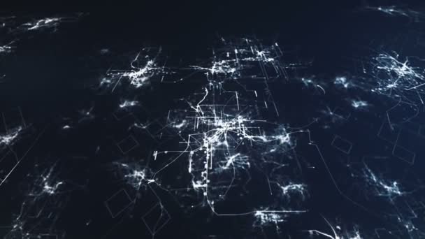 Lijnen die zijn getekend door lichtpuntjes uiteindelijk maken een abstracte afbeelding van een circuit bord — Stockvideo