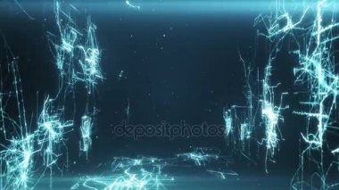 Çizgileri ve noktaları devreleri çizimi oluşturan soyut bir tünelde uçan