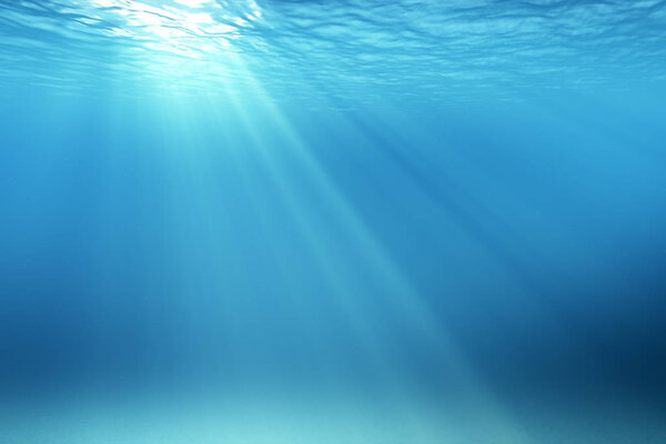 3d иллюстрация подводной сцены с пузырьками воздуха, плавающими вверх и сияющими солнцем
