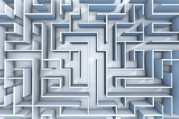 3d illustration flight over endless maze with illuminated blue walls — Stock Photo, Image