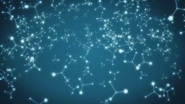 Koyu mavi zemin üzerine 3B alanda soyut moleküler yapısı