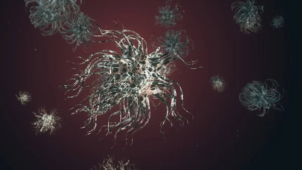 Komórka bakterii wirusów lub bakterii mikroorganizmów pod mikroskopem z głębi 3d ilustracja — Zdjęcie stockowe