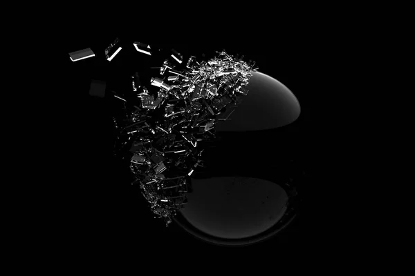 Explosión de esfera sobre fondo negro ilustración 3d —  Fotos de Stock