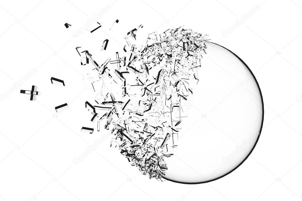 Sphere explosion isolated on white background 3d illustration