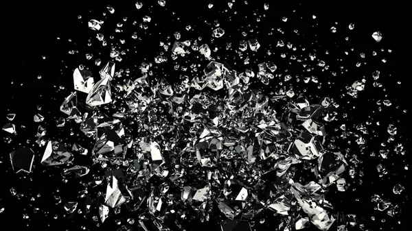 Soyut uçan büyük ve küçük kristal parçaları ve enkaz 3d çizim — Stok fotoğraf