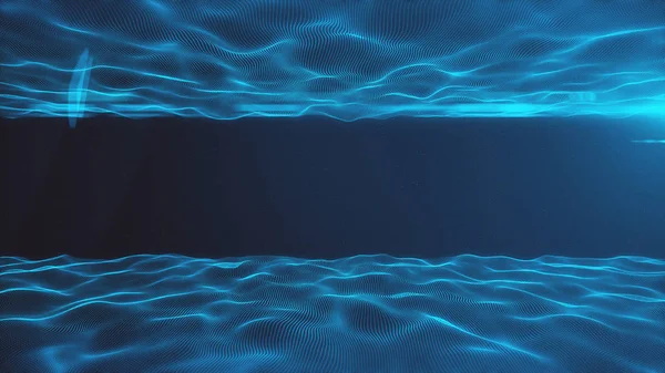 Abstraktní pozadí s vlnovkami z bodů. Animace se vlní na povrchu neonové linky. 3D obrázek — Stock fotografie