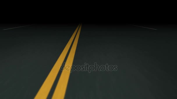 Бесконечная бесшовная ночная асфальтовая дорога с двойной разделительной полосой — стоковое видео