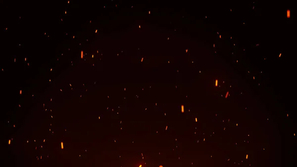 Siyah arka planda uçan ateşten vurdu, yangının neden olduğu fırtına doku hava 3d resimde kıvılcım