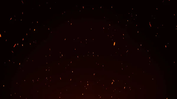 Textura de tormenta de fuego sobre fondo negro, disparo de chispas de fuego volador en el aire 3d ilustración — Foto de Stock
