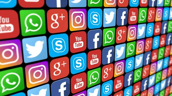 Bangkok, Tayland - 9 Ocak 2018: Sosyal ağ logoları yayın 3d çizim. Sosyal Medya Icons ve logolar sorunsuz loopable kaydırma derleme. Sadece editoryal.