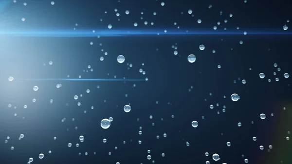 Gotas de agua congeladas en el espacio, ilustración 3d del vuelo de la cámara — Foto de Stock