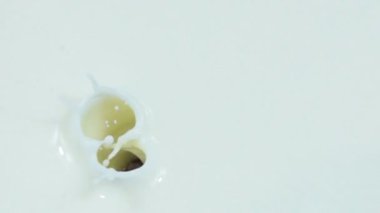 Bir yabanmersini süt ile yoğurt yavaş içine düşüyor