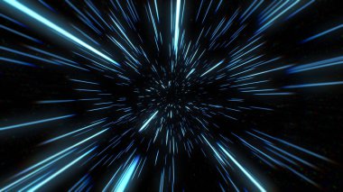 Mavi yıldız izi çözgü veya hiper uzaya hareket özetini. Patlayan ve hareketi 3d çizim genişletilmesi