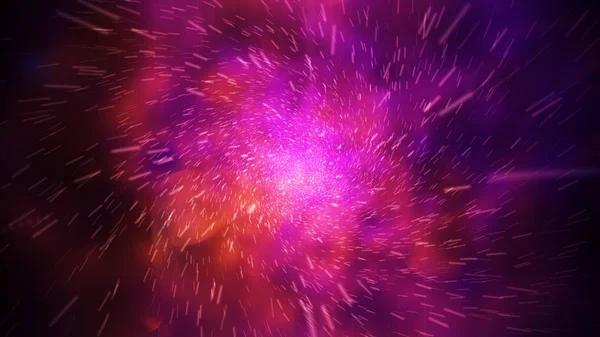 Gek snelle vlucht in hyperspace ruimte onder nevels en sterren met fakkels 3d illustratie — Stockfoto