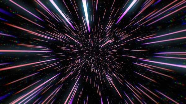 Abstrakte Retro-Farbe der Warp- oder Hyperraumbewegung in blauer Sternenspur 3D-Illustration — Stockfoto