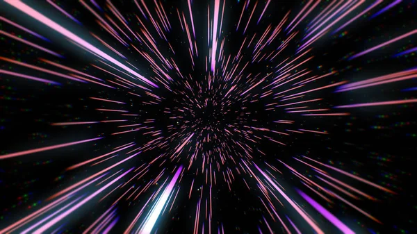 Abstrakte Retro-Farbe der Warp- oder Hyperraumbewegung in blauer Sternenspur 3D-Illustration — Stockfoto
