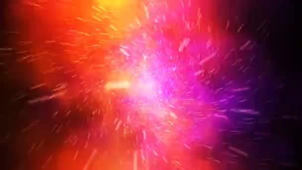 Volo rapido pazzo in iperspazio di spazio tra nebulose e stelle con lampi in colore rosso-viola — Video Stock