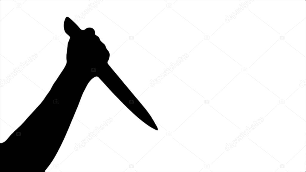 Black silhouette of a beating knife in hand on a white background