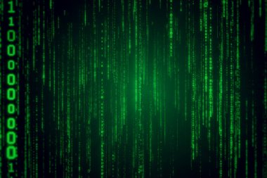 Matris stili teknolojik alan 3d resimde düşen ikili kod