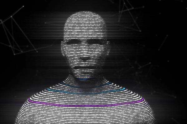 Ένα ψηφιακό εικονικό άνθρωπος που δημιουργούνται από δυαδικό κώδικα 3d απεικόνιση — Φωτογραφία Αρχείου