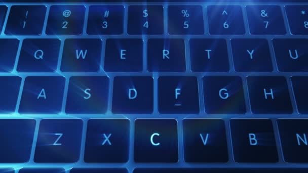 Клавиатура компьютера с синей подсветкой крупного плана — стоковое видео