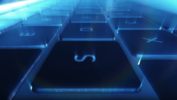 Teclado de ordenador con luz de fondo azul primer plano — Vídeo de stock