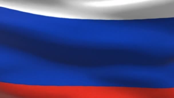 Naadloze 3d animatie van de Russische vlag met het embleem wapperen in de wind — Stockvideo