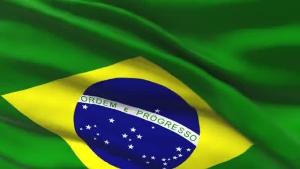 Animazione 3d senza soluzione di continuità delle onde bandiera brasiliana al vento — Video Stock