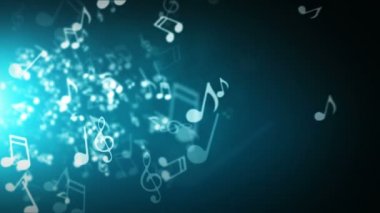 Nota fişekleri ile soyut bir mavi arka plan üzerinde yüzen