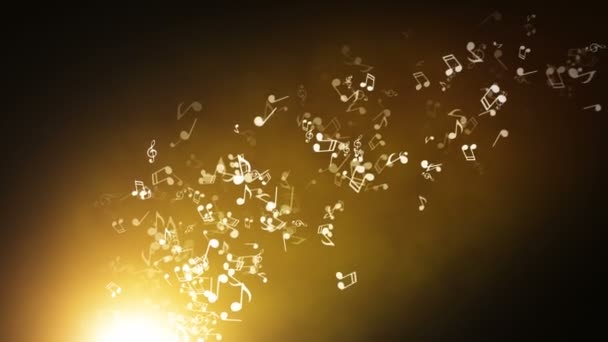 Notas musicais flutuantes em um fundo de ouro abstrato com flares — Vídeo de Stock