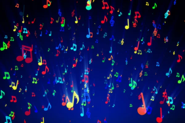 Animación perfecta de notas musicales de colores para videos musicales, pantallas led y proyecciones en clubes nocturnos, conciertos, festivales, exposiciones, celebraciones, bodas y eventos de moda. ilustración 3d —  Fotos de Stock