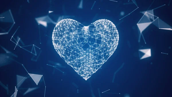 L'icona del cuore digitale è formata da particelle in una nube di linee e punti. Il cuore della tecnologia illustrazione 3d — Foto Stock