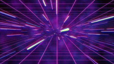 Mavi mor yıldız izi 3d resimde çarpıtma veya hiper uzaya hareket soyut retro