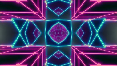 Disko gösterir bir kaleydoskop arka plan - 3d çizim uçuş bir retro 80'ler içinde tünel