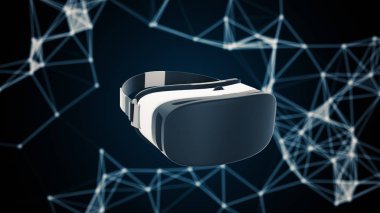 Vr kulaklık ile parlak yüzey uçan 3d çizim