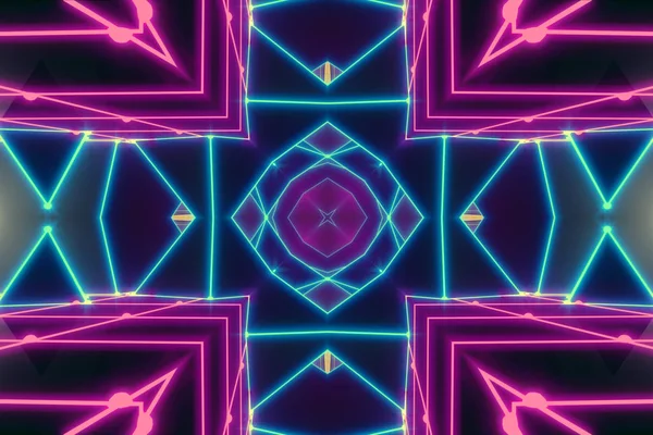 Disco shows a kaleidoscope background - 3d illustration flight in a retro 80s tunnel