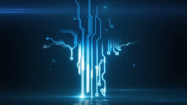 Blauw abstract printplaat elektronische hi-tech groeiende boom — Stockvideo