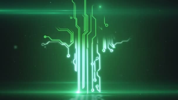 Grüne Leiterplatte elektronischer hallo-tech wachsender Baum — Stockvideo
