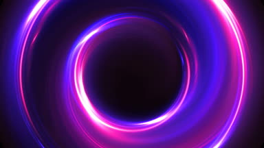 Mor sorunsuz döngü neon arka plan aydınlık dönen Glowing daireler soyut