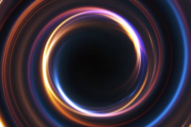 3D çizim neon arka plan soyut. Işıklı dönen. Parlak sarmal kapak. Siyah zarif. Etrafında halo. Eşyalar. Parçacık kıvılcım. Uzay tüneli. LED renk elips. Glint glitter.