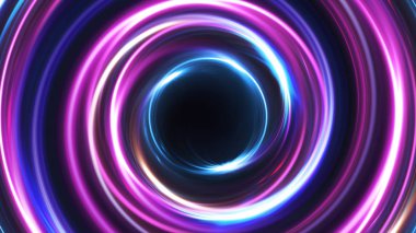 3D çizim neon arka plan soyut. Işıklı dönen. Parlak sarmal kapak. Siyah zarif. Etrafında halo. Eşyalar. Parçacık kıvılcım. Uzay tüneli. LED renk elips. Glint glitter.