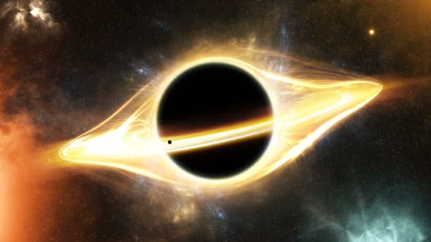 Light around a black hole in space and a planet that tightens into a black hole — Stock Video