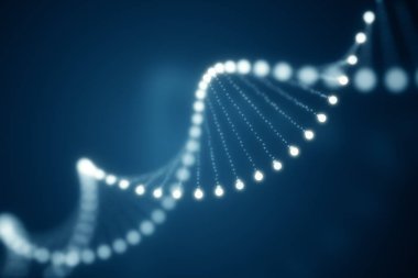 parlayan Dna molekülünün mavi zemin üzerine dönen 3d çizim