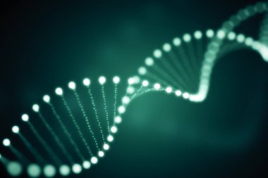 parlayan Dna molekülünün yeşil zemin üzerine dönen 3d çizim
